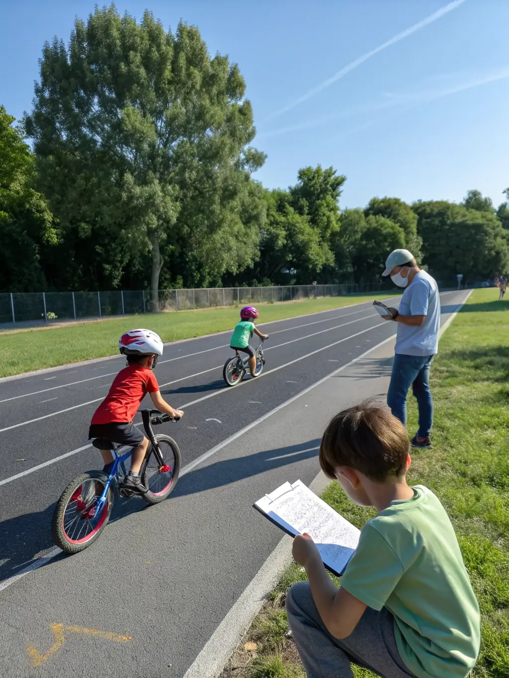 A vibrant image of young cyclists participating in a training session, showcasing COMITE BRETAGNE CYCLISME's commitment to youth development in cycling.